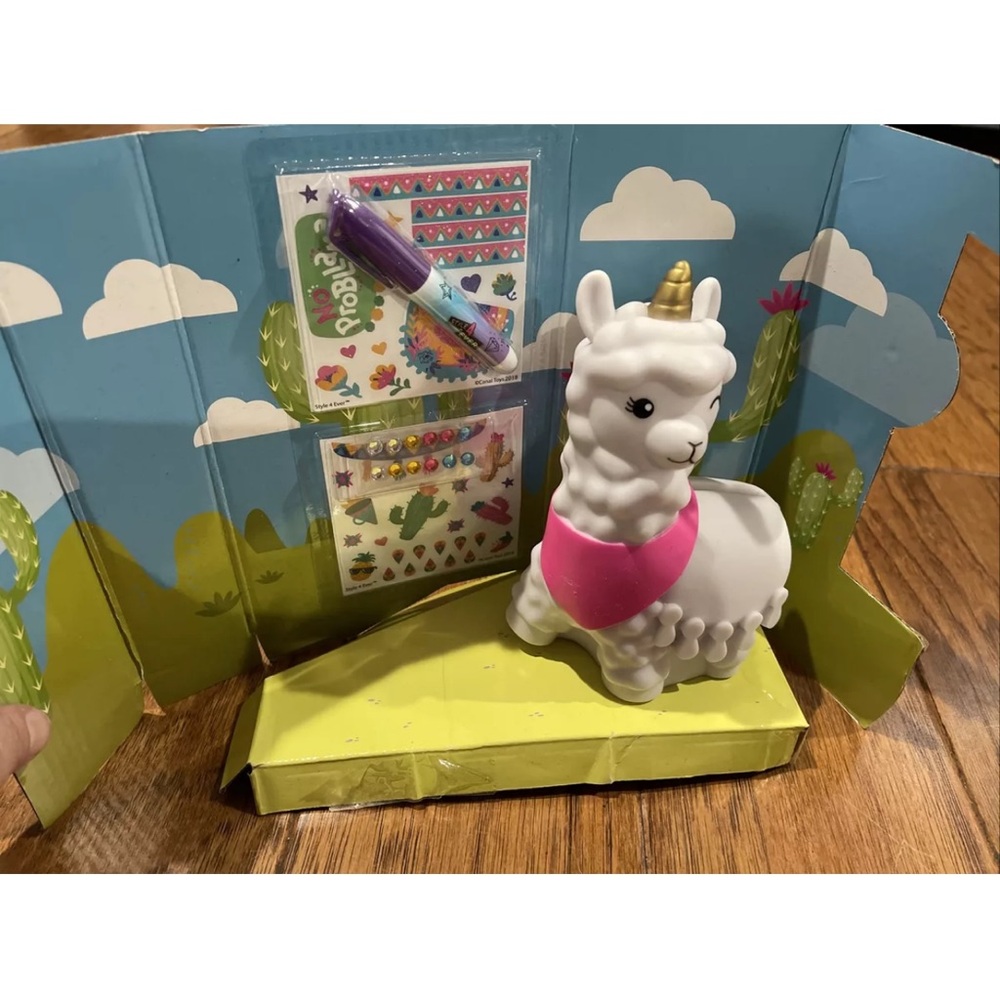 New Style 4 Ever Llama Unicorn Coin Bank Glow In The Dark 50 Stickers Gems Kids